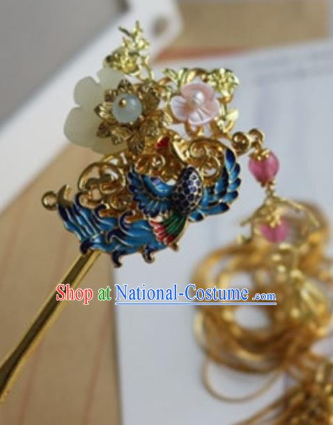 Traditional Chinese Palace Golden Tassel Cloisonne Hairpin Headdress Ancient Court Hair Accessories for Women