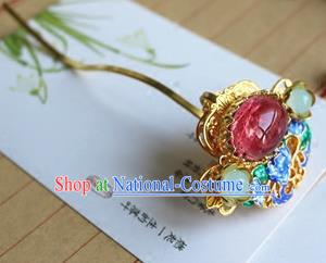 Traditional Chinese Palace Cloisonne Garnet Hairpin Headdress Ancient Court Hair Accessories for Women