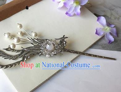 Traditional Chinese Argent Phoenix Hairpin Headdress Ancient Court Hair Accessories for Women