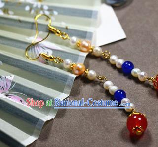 Traditional Chinese Handmade Pearls Earrings Ancient Hanfu Ear Accessories for Women