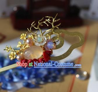 Traditional Chinese Palace White Chalcedony Hairpin Headdress Ancient Court Hair Accessories for Women