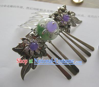 Traditional Chinese Bride Argent Hair Comb Headdress Ancient Court Hair Accessories for Women