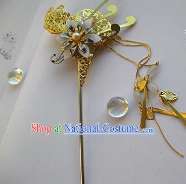 Traditional Chinese Bride Golden Tassel Hairpin Headdress Ancient Court Hair Accessories for Women