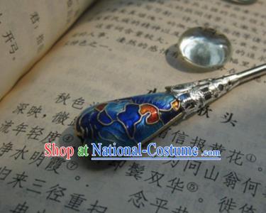 Traditional Chinese Bride Cloisonne Blue Hairpin Headdress Ancient Court Hair Accessories for Women