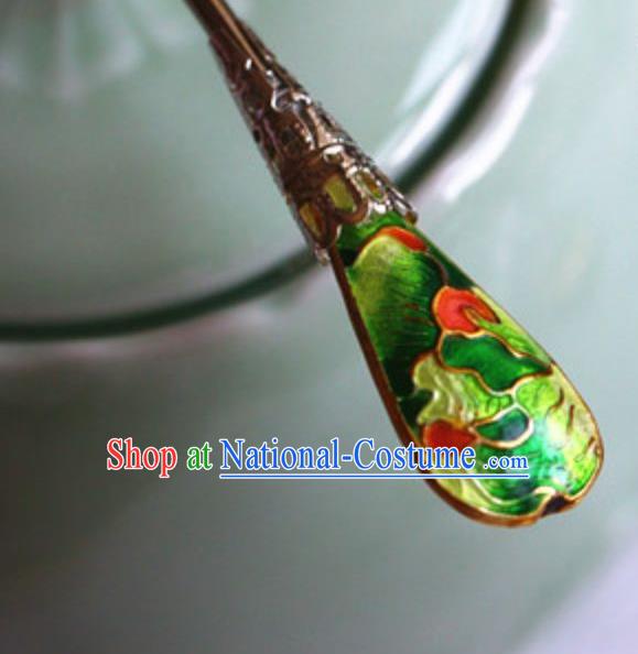 Traditional Chinese Bride Cloisonne Green Hairpin Headdress Ancient Court Hair Accessories for Women