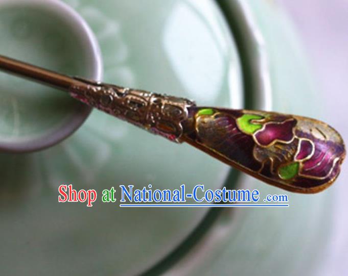 Traditional Chinese Bride Cloisonne Purple Hairpin Headdress Ancient Court Hair Accessories for Women