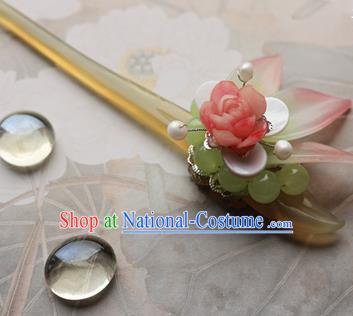 Traditional Chinese Bride Pink Rose Hairpin Headdress Ancient Court Hair Accessories for Women