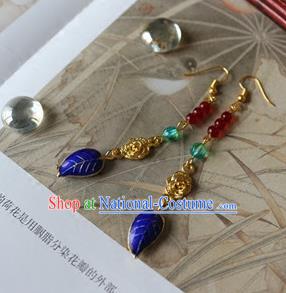 Traditional Chinese Handmade Cloisonne Leaf Earrings Ancient Hanfu Ear Accessories for Women