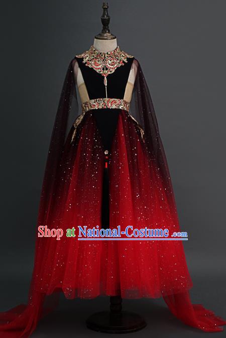 Traditional Chinese Catwalks Chorus Red Dress Compere Stage Performance Costume for Kids