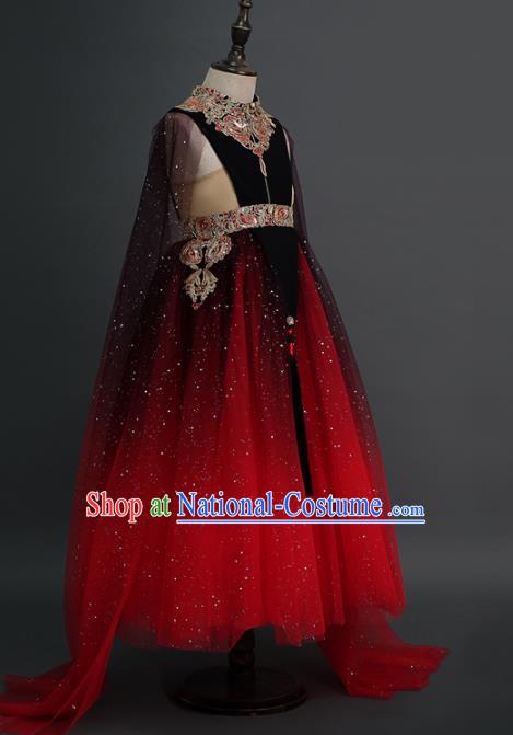 Traditional Chinese Catwalks Chorus Red Dress Compere Stage Performance Costume for Kids