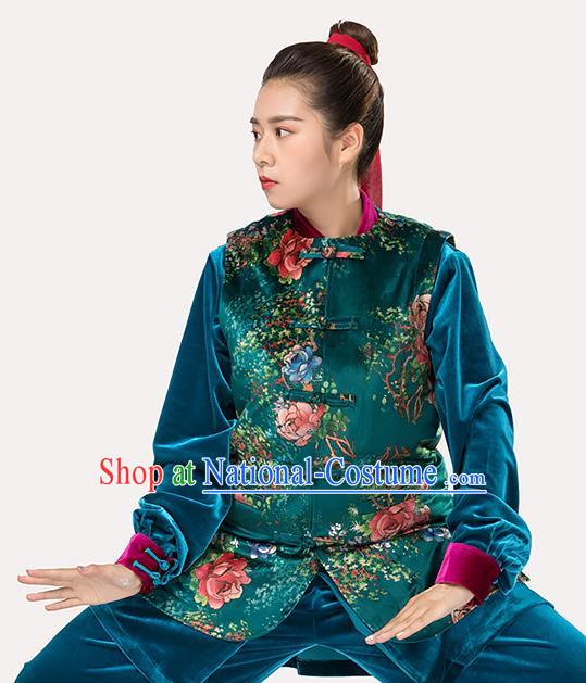 Traditional Chinese Tang Suit Green Vest Martial Arts Waistcoat Costume for Women