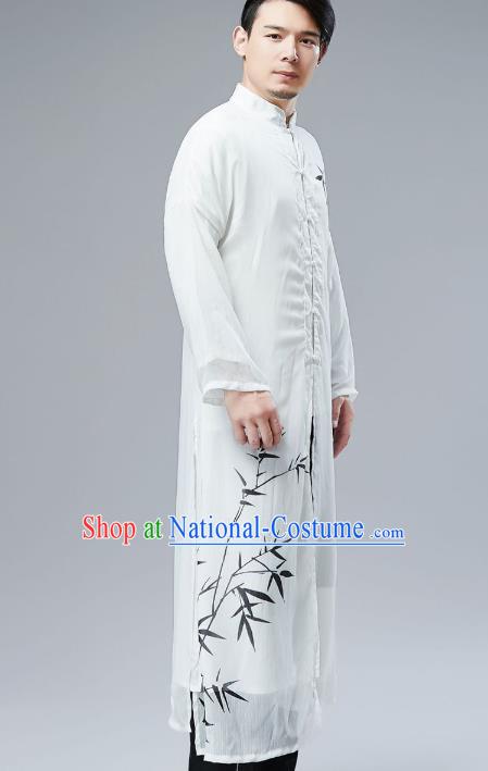 Top Chinese Tang Suit Ink Painting Bamboo Robe Traditional Republic of China Kung Fu Costumes for Men