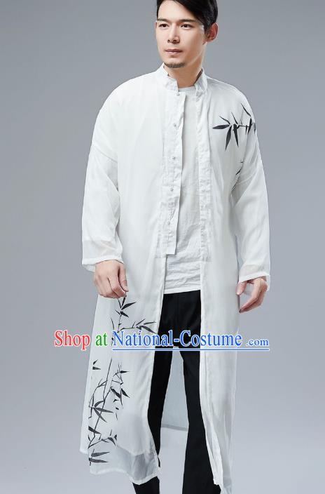 Top Chinese Tang Suit Ink Painting Bamboo Robe Traditional Republic of China Kung Fu Costumes for Men