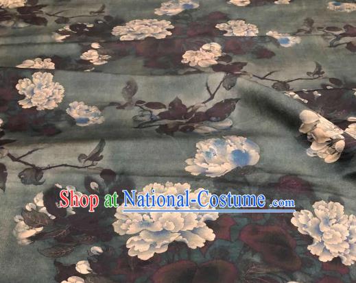 Chinese Traditional Peony Design Pattern Atrovirens Silk Fabric Cheongsam Gambiered Guangdong Gauze Drapery