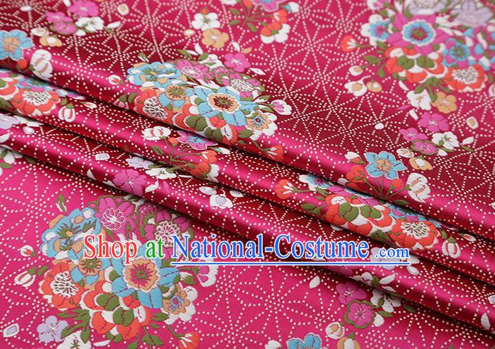 Chinese Traditional Snowflake Flowers Pattern Rosy Brocade Fabric Cheongsam Satin Tapestry Drapery