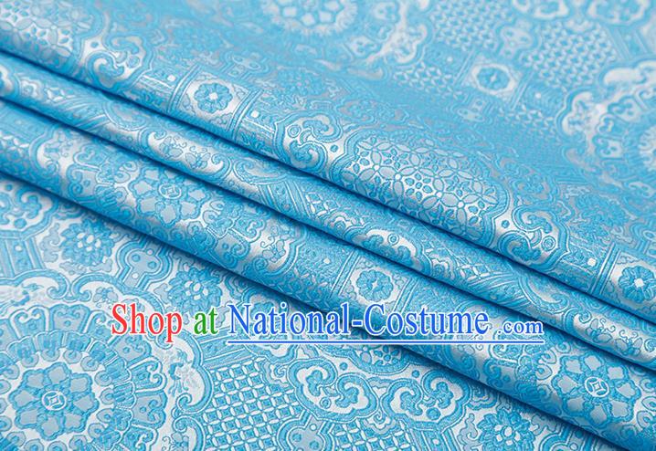 Chinese Traditional Avalokitesvara Pattern Light Blue Brocade Fabric Cheongsam Satin Tapestry Drapery