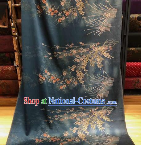 Chinese Traditional Primrose Design Pattern Navy Silk Fabric Cheongsam Gambiered Guangdong Gauze Drapery