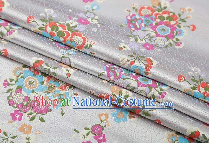 Chinese Traditional Snowflake Flowers Pattern White Brocade Fabric Cheongsam Satin Tapestry Drapery