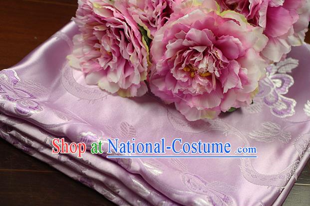 Chinese Traditional Roses Pattern Design Lilac Brocade Fabric Hanfu Dress Satin Drapery