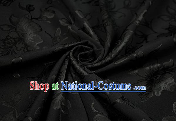 Chinese Traditional Magnolia Pattern Design Black Brocade Fabric Hanfu Dress Satin Drapery