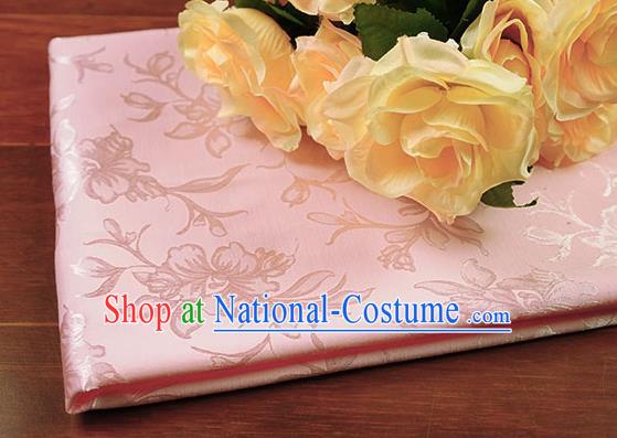 Chinese Traditional Magnolia Pattern Design Pink Brocade Fabric Hanfu Dress Satin Drapery