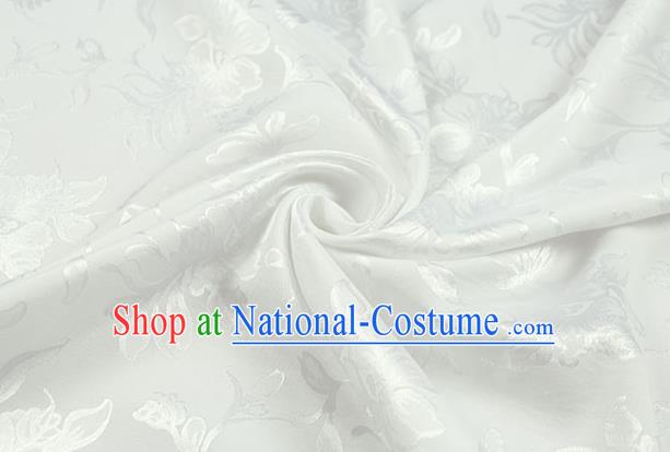 Chinese Traditional Magnolia Pattern Design White Brocade Fabric Hanfu Dress Satin Drapery