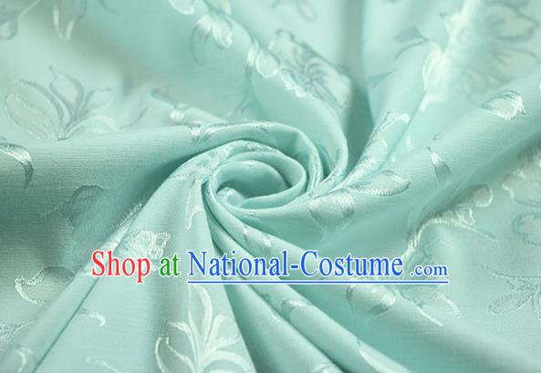 Chinese Traditional Magnolia Pattern Design Green Brocade Fabric Hanfu Dress Satin Drapery