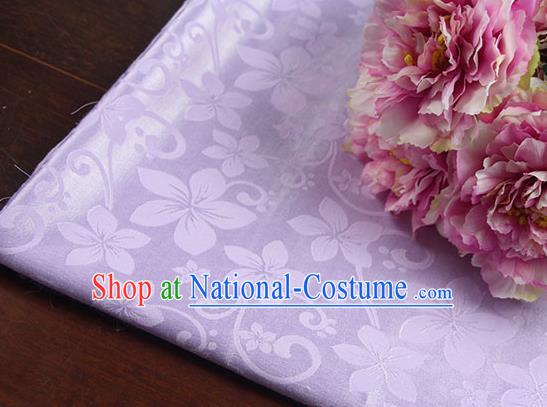 Chinese Traditional Peach Flowers Pattern Design Lilac Brocade Fabric Hanfu Dress Satin Drapery