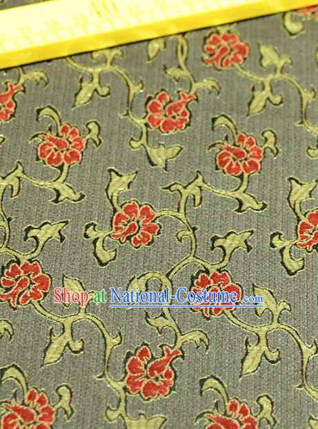 Chinese Traditional Roses Pattern Design Brown Brocade Fabric Hanfu Dress Satin Drapery