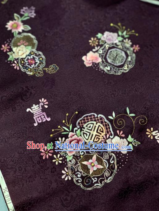 Chinese Classical Embroidered Peony Pattern Design Wine Red Silk Fabric Asian Traditional Hanfu Brocade Material