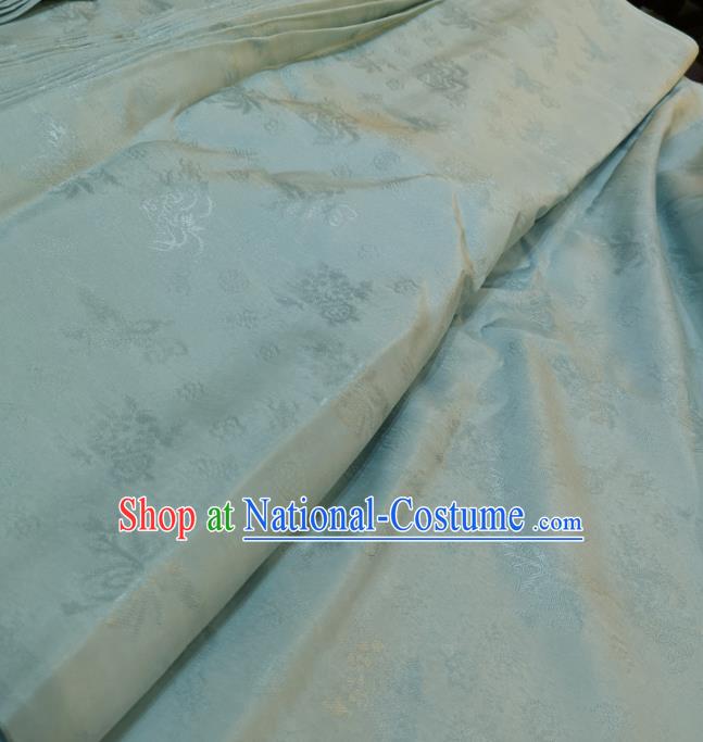 Chinese Traditional Jacquard Butterfly Design Pattern Light Blue Silk Fabric Cheongsam Mulberry Silk Drapery