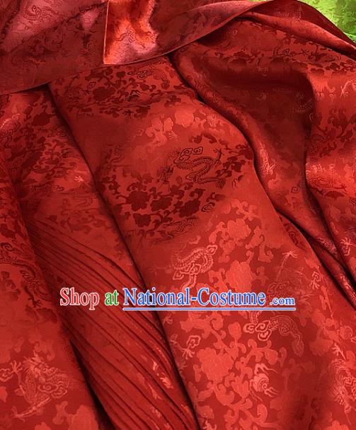 Chinese Traditional Jacquard Dragon Design Pattern Red Silk Fabric Cheongsam Mulberry Silk Drapery