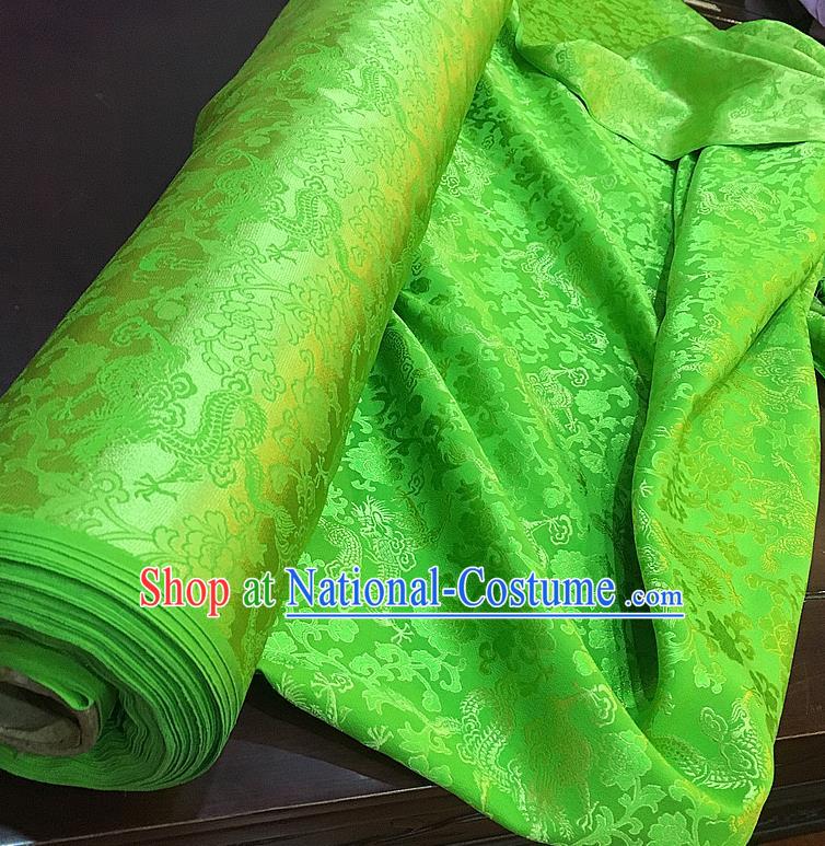 Chinese Traditional Jacquard Dragon Design Pattern Green Silk Fabric Cheongsam Mulberry Silk Drapery