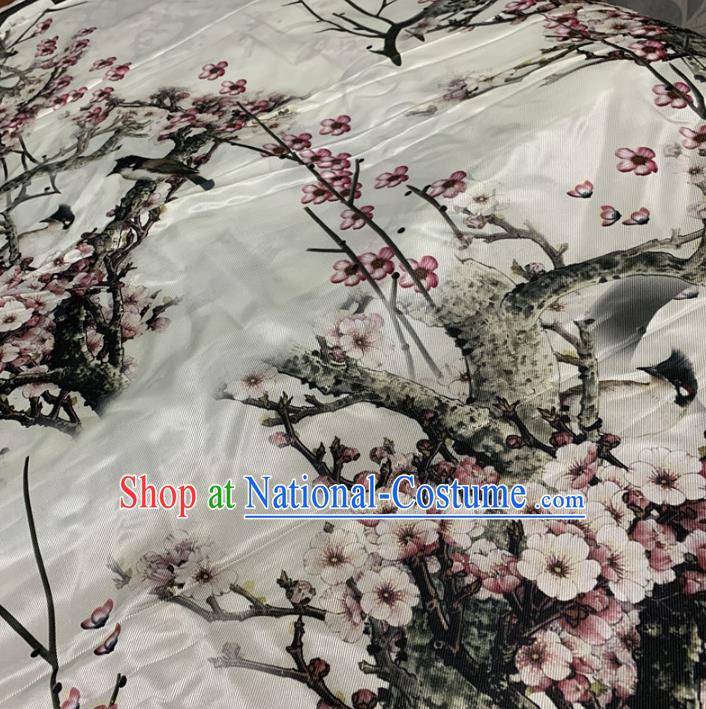 Chinese Traditional Plum Blossom Design Pattern White Silk Fabric Cheongsam Mulberry Silk Drapery