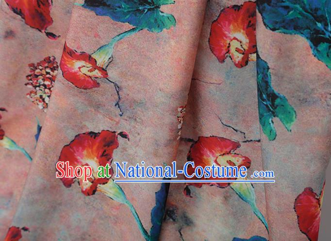 Chinese Traditional Morning Glory Design Pattern Pink Silk Fabric Cheongsam Mulberry Silk Drapery