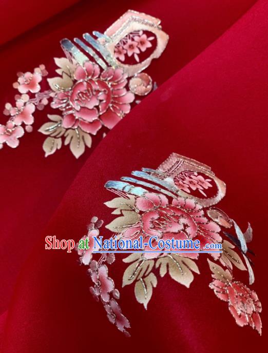 Chinese Classical Peony Pattern Design Red Silk Fabric Asian Traditional Hanfu Brocade Material