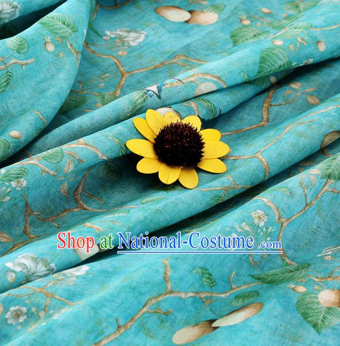 Chinese Traditional Bird Flowers Design Pattern Green Ramie Fabric Cheongsam Ramee Drapery