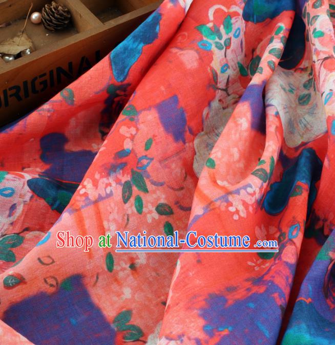 Chinese Traditional Butterfly Flowers Design Pattern Red Ramie Fabric Cheongsam Ramee Drapery