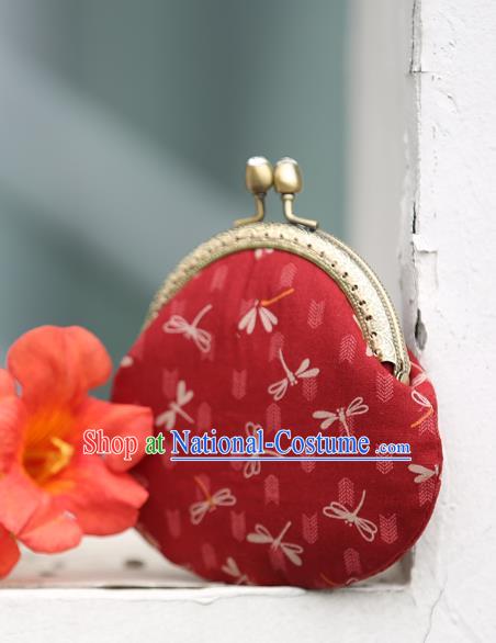 Chinese Traditional Dragonfly Pattern Red Brocade Wallet Handmade Cheongsam Handbag for Women