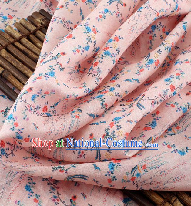 Chinese Traditional Flowers Birds Design Pattern Pink Ramie Fabric Cheongsam Ramee Drapery