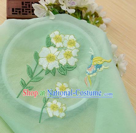 Chinese Traditional Embroidered Butterfly Flower Light Green Chiffon Applique Accessories Embroidery Patch