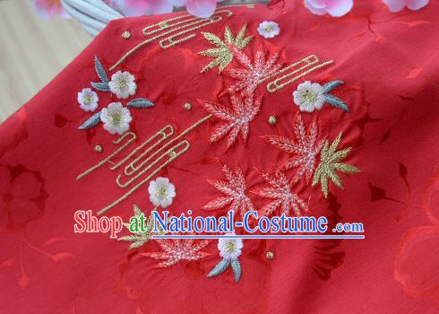 Chinese Traditional Embroidered Maple Leaf Red Silk Applique Accessories Embroidery Patch