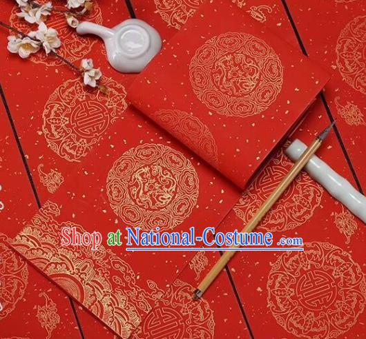 Chinese Traditional Dragon Pattern Calligraphy Red Art Paper Handmade New Year Couplet Writing Xuan Paper