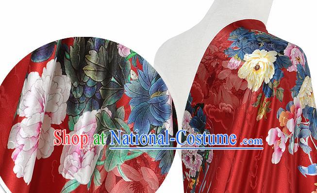 Chinese Classical Peony Pattern Design Red Silk Fabric Asian Traditional Hanfu Mulberry Silk Material