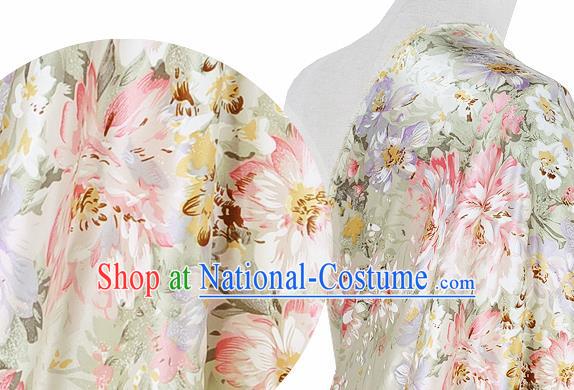 Chinese Classical Flower Pattern Design Light Yellow Silk Fabric Asian Traditional Hanfu Mulberry Silk Material