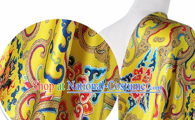 Chinese Classical Dragon Lotus Pattern Design Yellow Silk Fabric Asian Traditional Hanfu Mulberry Silk Material