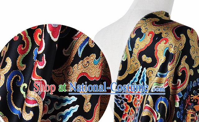 Chinese Classical Dragon Lotus Pattern Design Black Silk Fabric Asian Traditional Hanfu Mulberry Silk Material