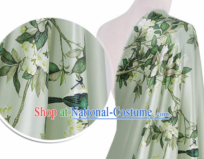 Chinese Classical Pear Flowers Pattern Design Light Green Silk Fabric Asian Traditional Hanfu Mulberry Silk Material