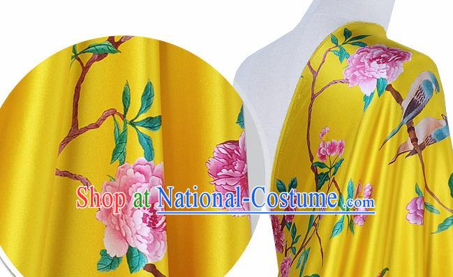 Chinese Classical Hibiscus Pattern Design Golden Silk Fabric Asian Traditional Hanfu Mulberry Silk Material