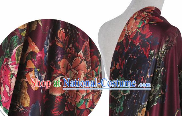 Chinese Classical Peony Pattern Design Purple Silk Fabric Asian Traditional Hanfu Mulberry Silk Material